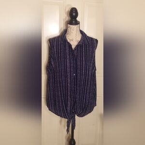 Adrianna Papell Blouse Women Casual Size Extra Large Color Blue And White